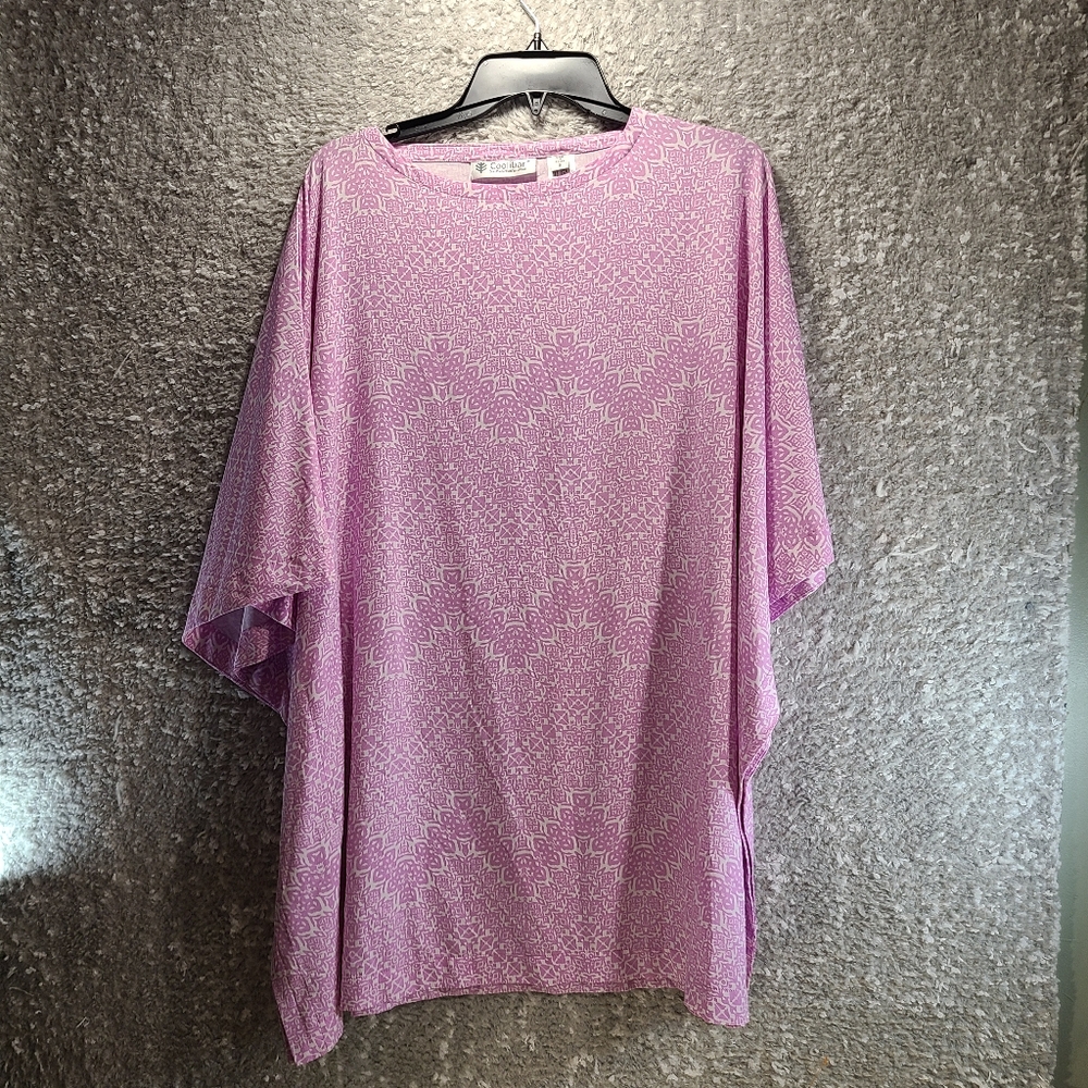 Coolibar Tunic Beach Cover-Up Tunic Sun‎ Protection Polyester Blend S Pink White